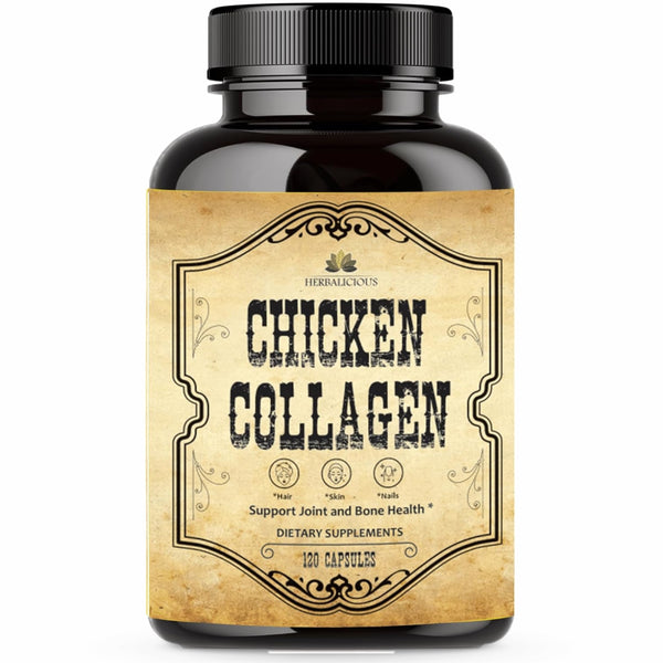 2000mg Type 2 Chicken Collagen Peptides Supplement Bottle - 120 Capsules for Joint, Nerve, and Bone Health