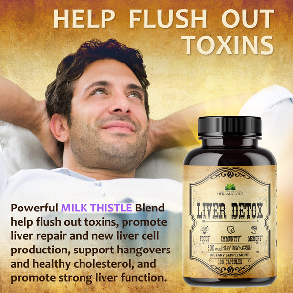 Liver Detox Milk Thistle Cleanse and Detox Supplement for Liver Support - Immune System Boost and Skin Health - 100Caps