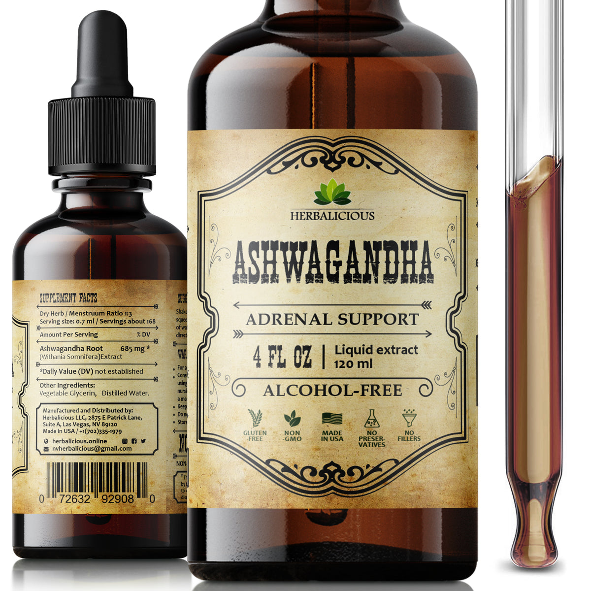 Ashwagandha Supplement Natural Withania Somnifera Root Extract Liquid Drops - Natural Stress Relief, Mood Booster, Sleep Aid & Calming Support 4 Fl oz