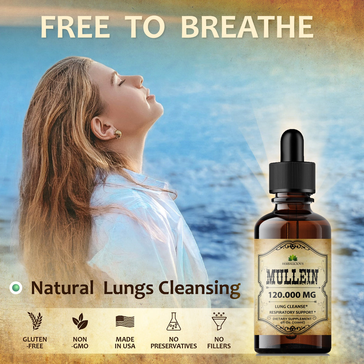 Organic Mullein Leaf Extract - Herbal Tincture - 4oz Bottle for Lung, Respiratory, Digestive Wellness, and Natural Sleep Aid