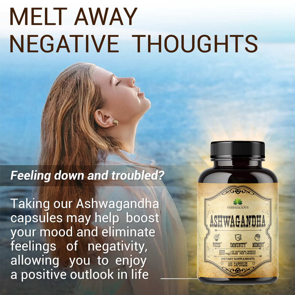Ashwagandha Supplement - Organic Withania Somnifera Root Capsules - Natural Stress Relief, Mood Booster, Sleep Aid & Calming Support 100caps