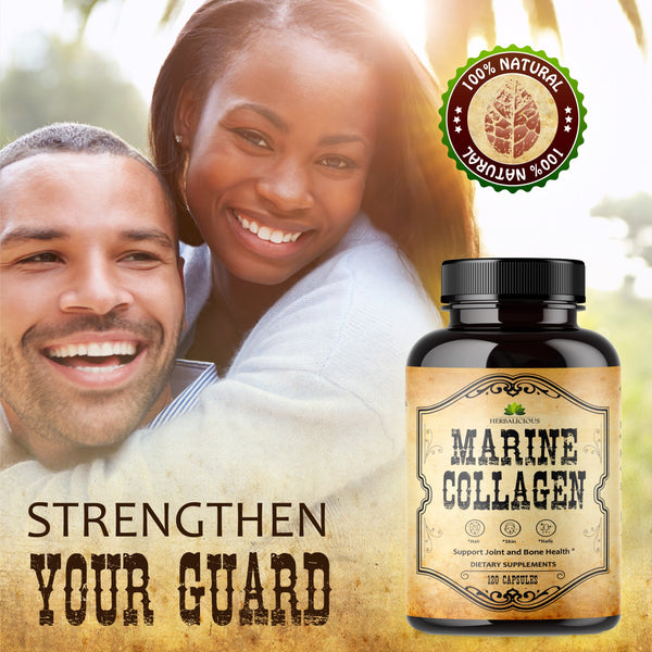 Marine Collagen Capsules -  Hydrolyzed Fish Collagen Supplements for Radiant Skin, Hair, Nails, Joints, & Bones - 120 Capsules
