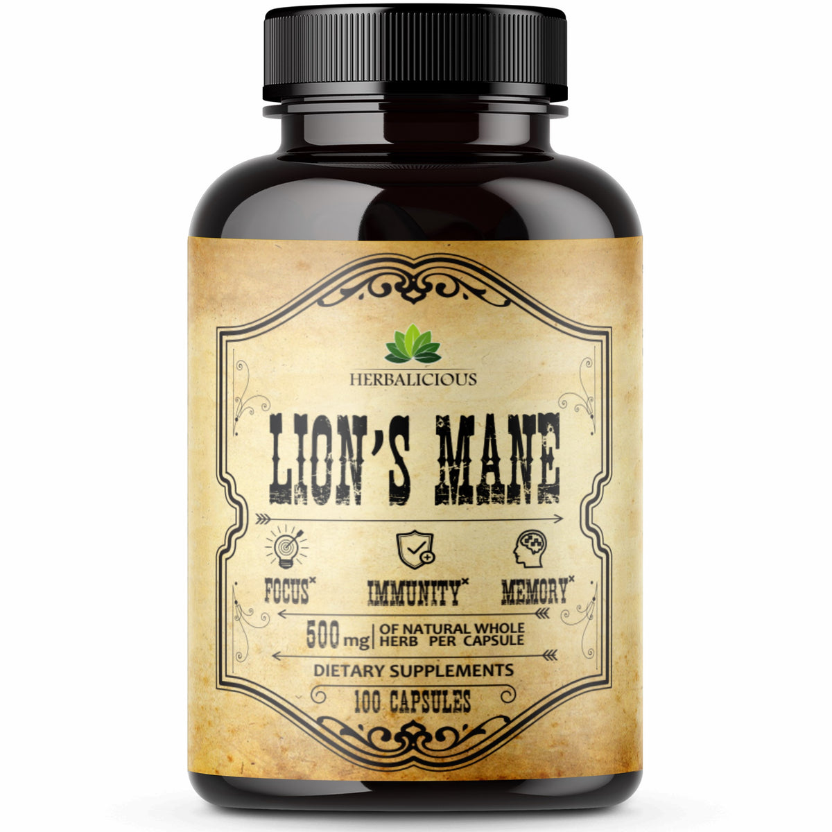 Lion’s Mane Mushroom 100 Capsules – Premium Mushroom Powder Capsules for Memory and Nerve Support -Focus Supplement