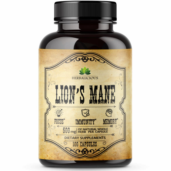 Lion’s Mane Mushroom 100 Capsules – Premium Mushroom Powder Capsules for Memory and Nerve Support -Focus Supplement