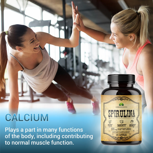 Spirulina 100 Capsules Blue Green Algae Extract with B Vitamins, Iron, Amino Acid&Antioxidants to Support Immune System Function