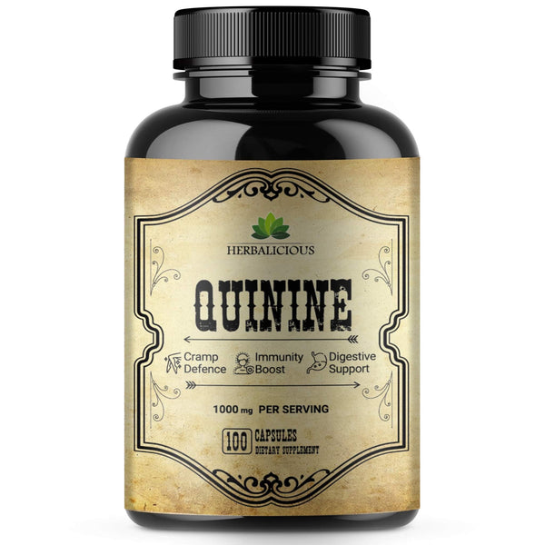 Quinine 100 Capsules - Cinchona Officinalis Bark Herbal Supplement for Muscle, Cramp Defense and Overall Digestive Health
