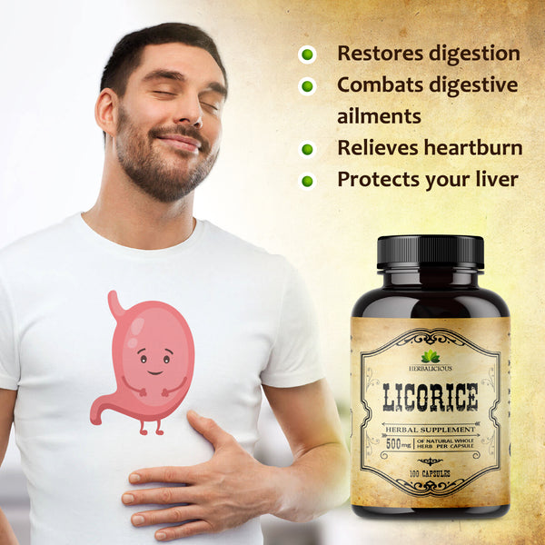 Licorice Root 100 Capsules - Glycyrrhiza Glabra -  Digestion Restore Respiratory Health Fatigue & Immunity Support DGL
