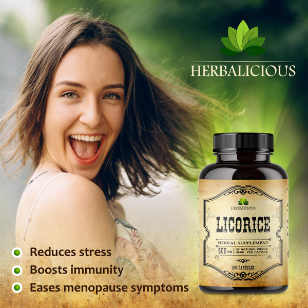 Licorice Root 100 Capsules - Glycyrrhiza Glabra -  Digestion Restore Respiratory Health Fatigue & Immunity Support DGL