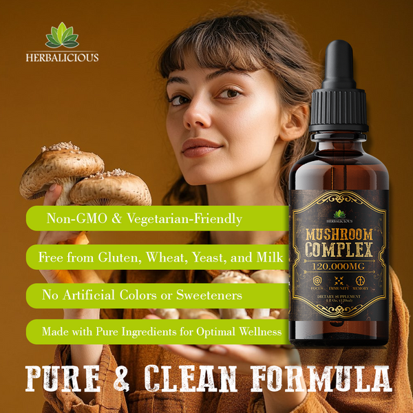Mushroom Complex – 8 Mushroom Supplement for Focus, Memory, and Immune Support – High Potency 120,000mg Blend – Lion’s Mane, Reishi, Cordyceps, Turkey Tail, Chaga 4 fl oz