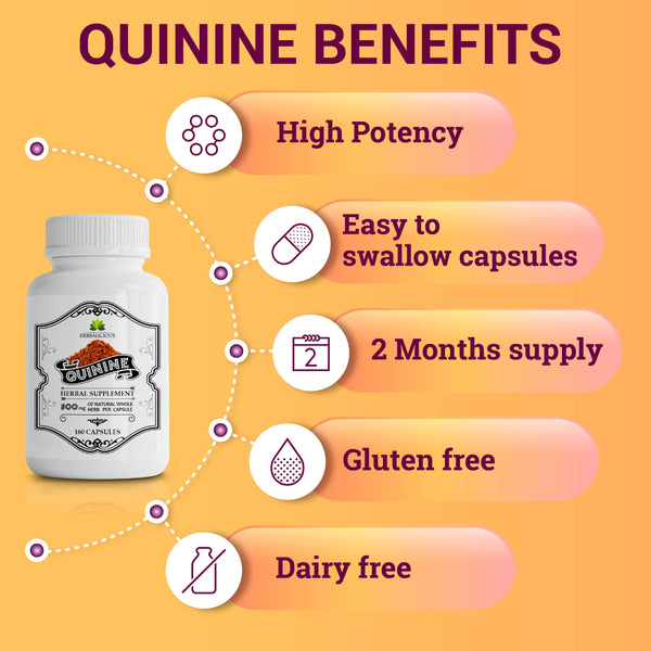 Quinine 160 Capsules - Cinchona Officinalis Bark Herbal Supplement for Leg Cramping Relief, Cramp Defense