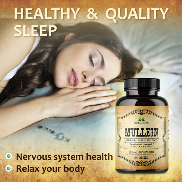 Mullein Leaf 100 Capsules - Organic Verbascum Thapsus Liquid Supplement - Herbal Tincture Promoting Lung, Respiratory & Digestive Wellness
