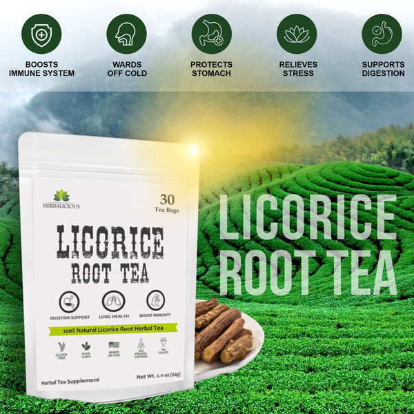 Licorice Root Tea Premium Natural Licorice Tea Caffeine Free Licorice Herbal Tea to Promote Respiratory Health and Aid in Digestion 30bags