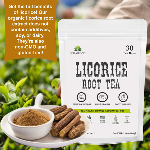 Licorice Root Tea Premium Natural Licorice Tea Caffeine Free Licorice Herbal Tea to Promote Respiratory Health and Aid in Digestion 30bags