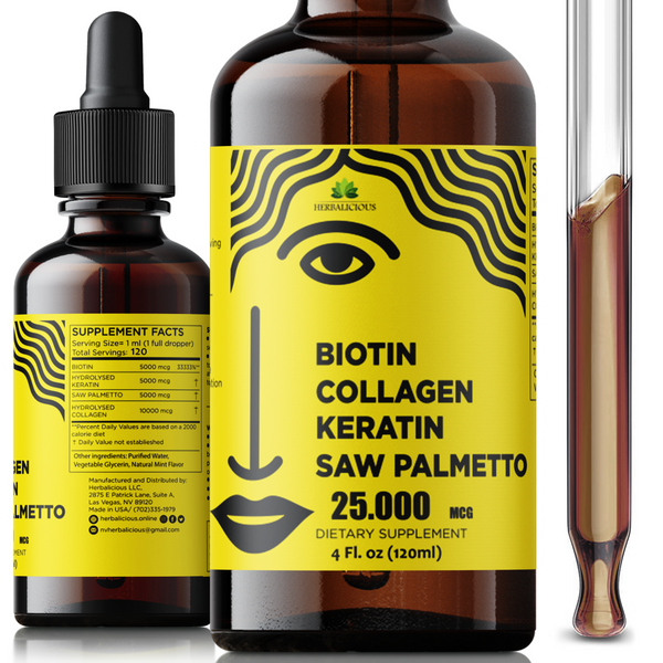 Liquid Collagen Supplements for Women - Comprehensive Formula Hair Skin Nails Supplement with 10000mcg Collagen 5000 mcg Biotin 5000 mcg Keratin 5000 mcg Saw Palmetto, 4fl oz
