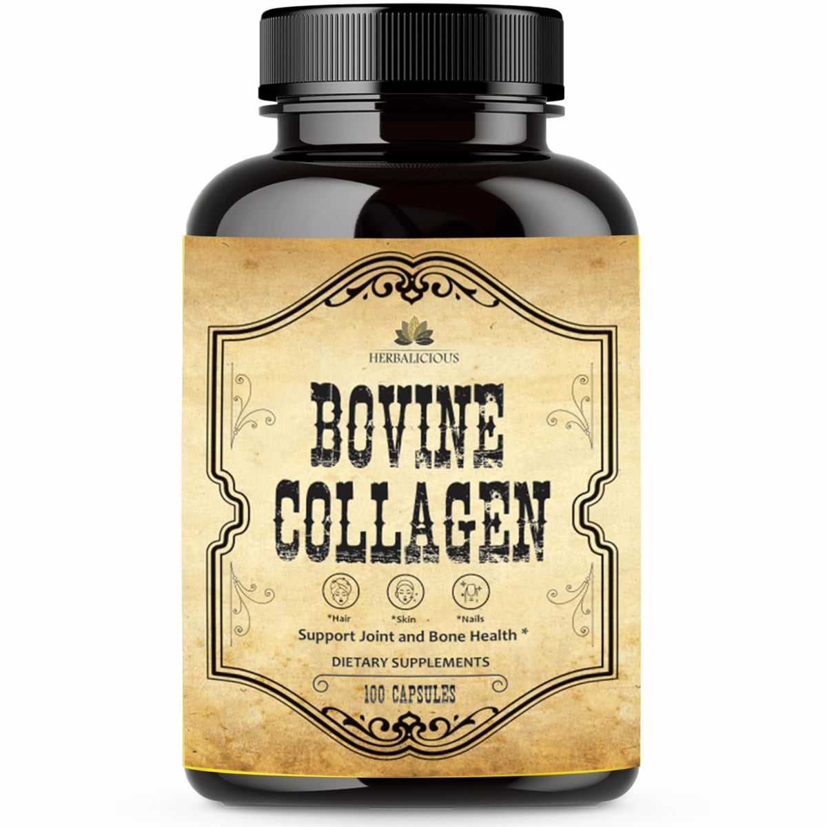 Hydrolyzed Grass-Fed Bovine Collagen Supplements - 100 Capsules for Joint, Nerve, and Bone Support