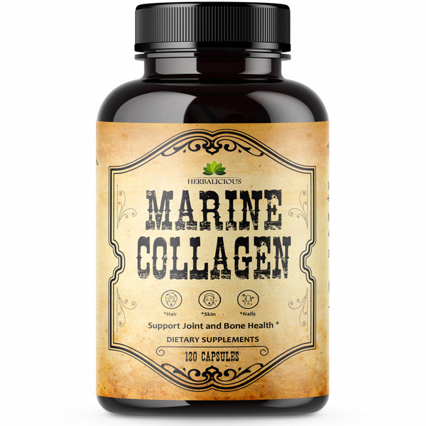 Marine Collagen Capsules -  Hydrolyzed Fish Collagen Supplements for Radiant Skin, Hair, Nails, Joints, & Bones - 120 Capsules