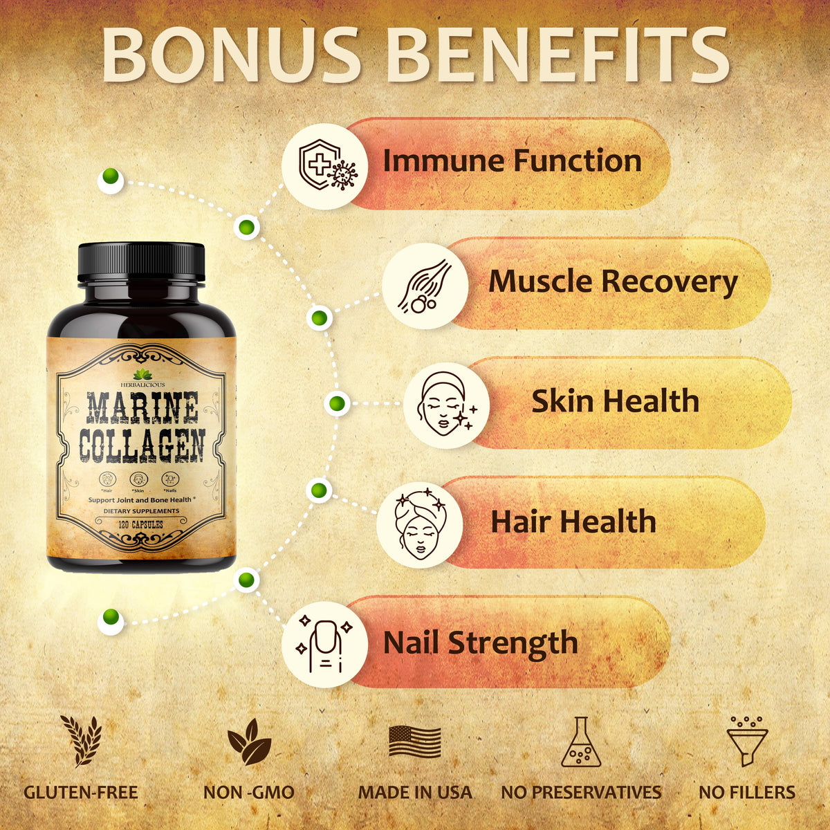 Marine Collagen Capsules -  Hydrolyzed Fish Collagen Supplements for Radiant Skin, Hair, Nails, Joints, & Bones - 120 Capsules