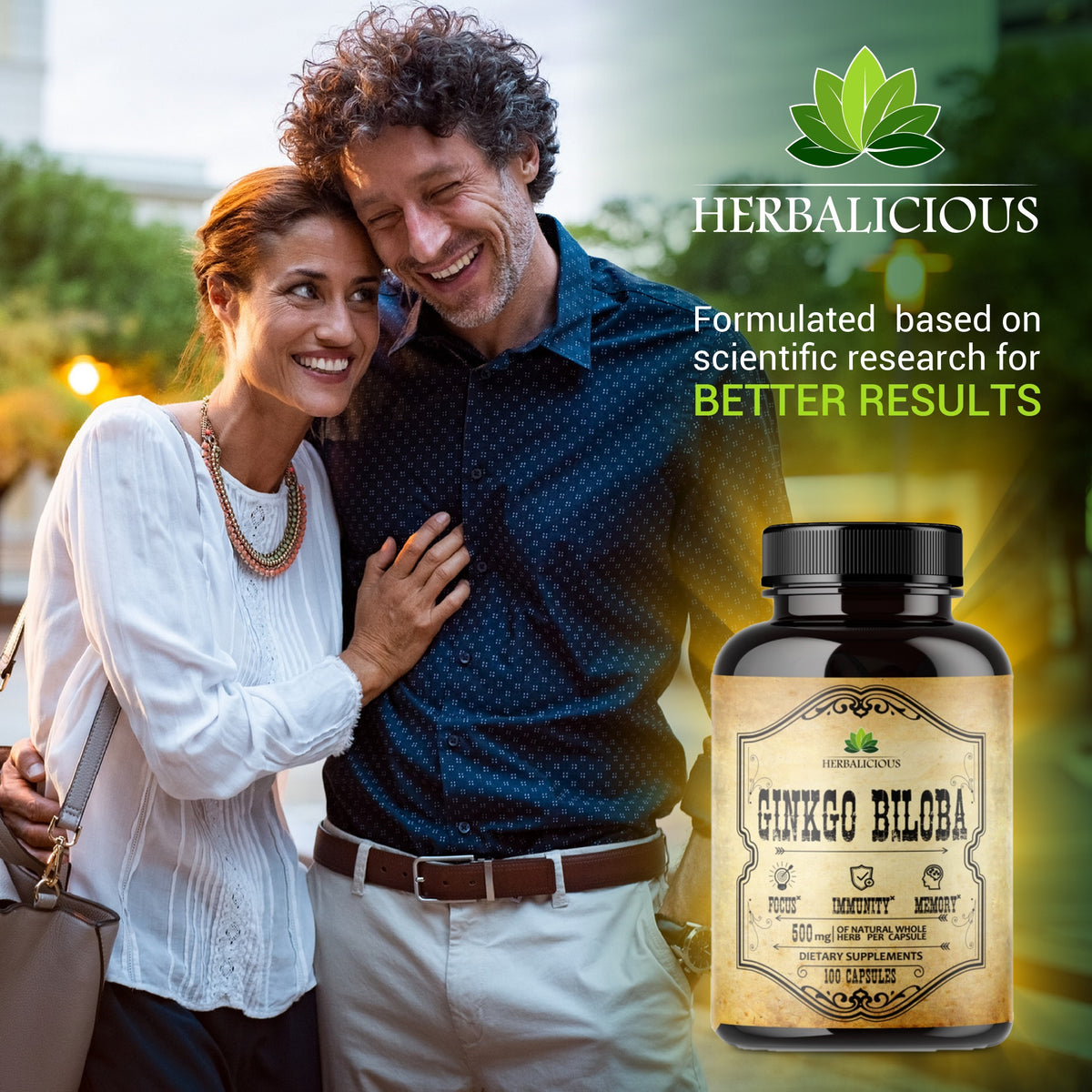 Ginkgo Biloba 100 Capsules - Daily Natural Nootropic Supplement to Support Mental Clarity, Focus, Memory Boost, Stress Relief, Heart & Brain