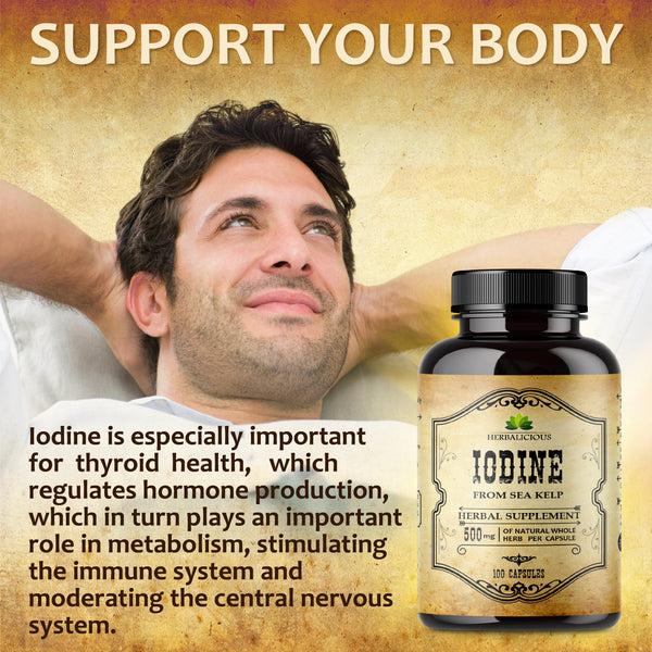 Iodine Sea Kelp Natural Iodine Pure Healthy Thyroid Support Natural Antioxidants Thyroid Support with Iodine Metabolism Energy Immune Booster - 100caps