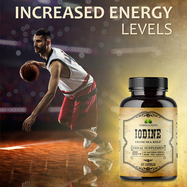 Iodine Sea Kelp Natural Iodine Pure Healthy Thyroid Support Natural Antioxidants Thyroid Support with Iodine Metabolism Energy Immune Booster - 100caps