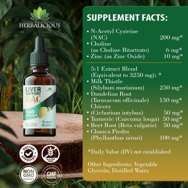 Liver Support NAC, Milk Thistle, Dandelion Root, Chicory, Turmeric, Chanca Piedra, Beet Root, and Zinc – Promotes Liver Detox and Cellular Health – 4 fl oz