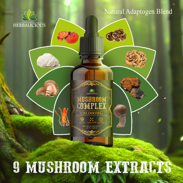 Mushroom Complex – 8 Mushroom Supplement for Focus, Memory, and Immune Support – High Potency 120,000mg Blend – Lion’s Mane, Reishi, Cordyceps, Turkey Tail, Chaga 4 fl oz
