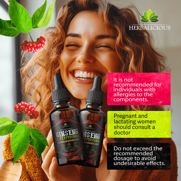 Ginseng L-Tryptophan Liquid Extract, Ashwagandha, Ginkgo, Red Korean Panax – Cognitive Support, Stress Relief, Energy Booster, 4 fl oz.