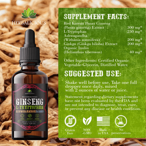 Stress relief liquid extract herbal formula in a dropper bottle with supplement facts and suggested use.