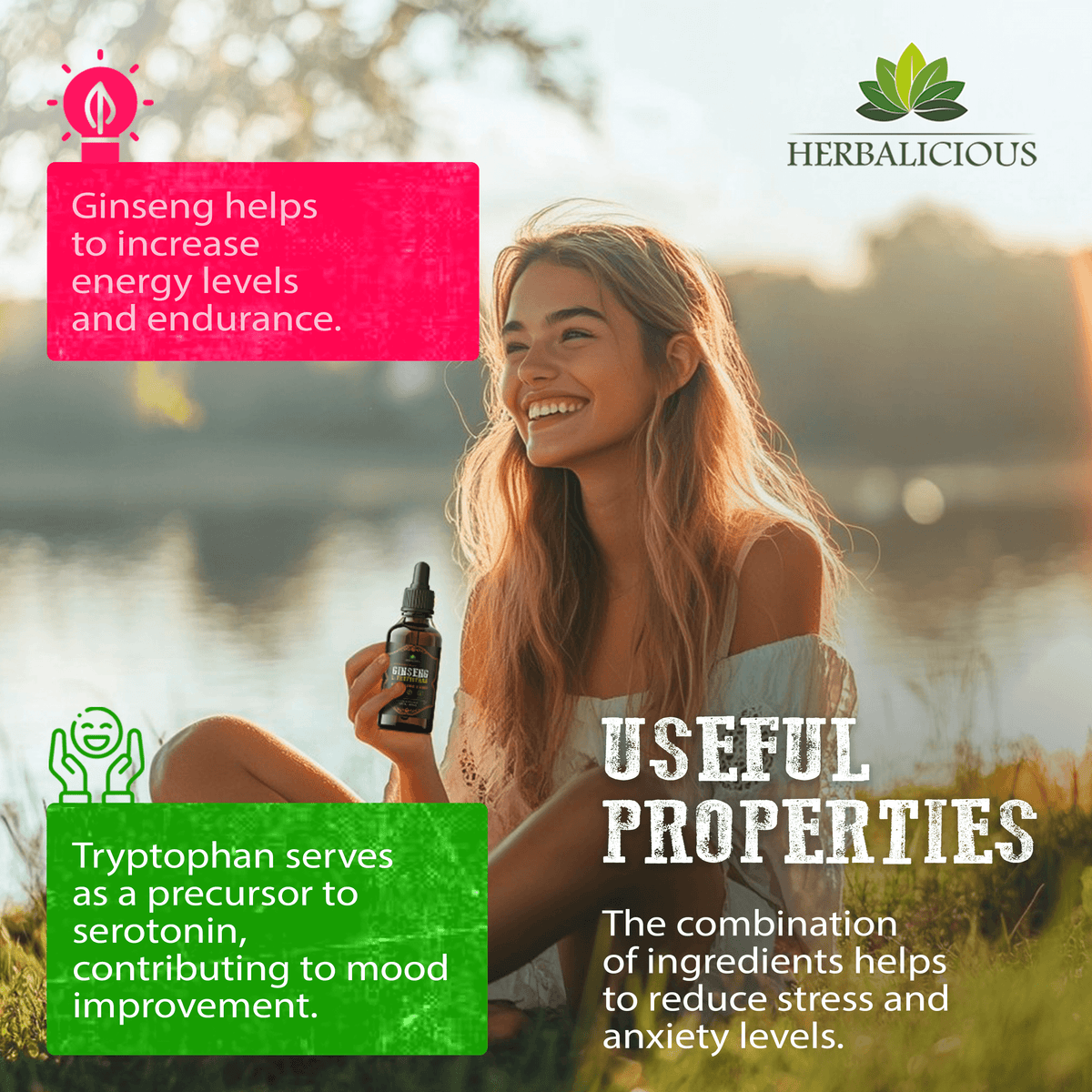 Ginseng L-Tryptophan Liquid Extract, Ashwagandha, Ginkgo, Red Korean Panax – Cognitive Support, Stress Relief, Energy Booster, 4 fl oz.