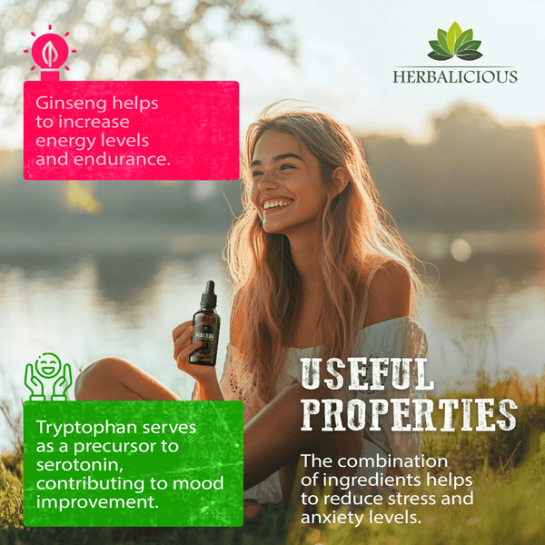 Ginseng L-Tryptophan Liquid Extract, Ashwagandha, Ginkgo, Red Korean Panax – Cognitive Support, Stress Relief, Energy Booster, 4 fl oz.