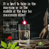 Stress relief liquid extract in a glass, recommended for daily use to maximize effects.