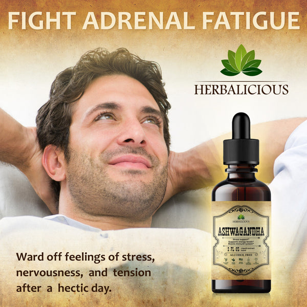 Ashwagandha Supplement Natural Withania Somnifera Root Extract Liquid Drops - Natural Stress Relief, Mood Booster, Sleep Aid & Calming Support 2Fl oz.