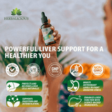 Liver support liquid supplement with NAC in a dropper bottle, promoting liver health and detox benefits.