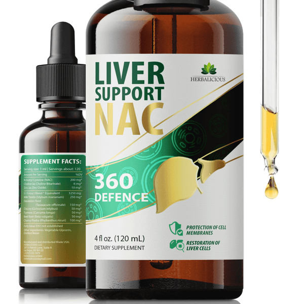 Liver support liquid supplement - NAC formula in 4 fl oz bottle for daily wellness and liver health support.