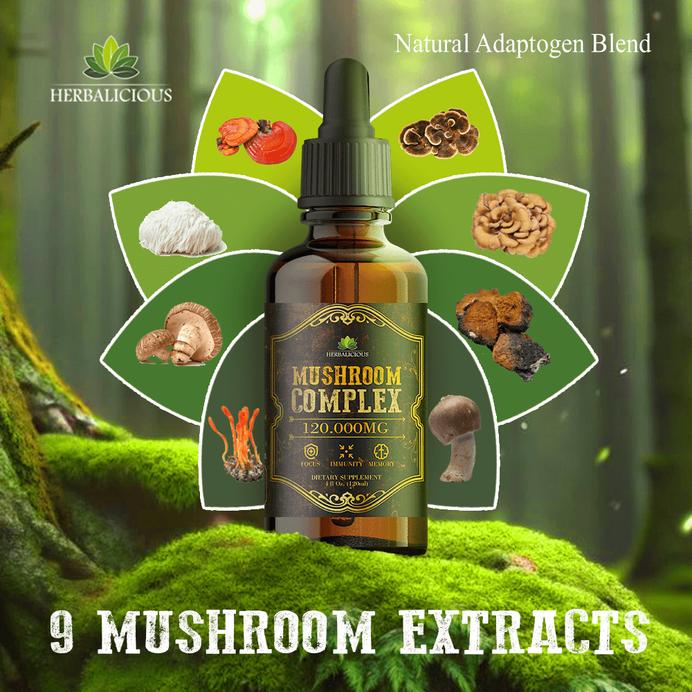 Mushroom Complex – 8 Mushroom Supplement for Focus, Memory, and Immune Support – High Potency 120,000mg Blend – Lion’s Mane, Reishi, Cordyceps, Turkey Tail, Chaga 4 fl oz.
