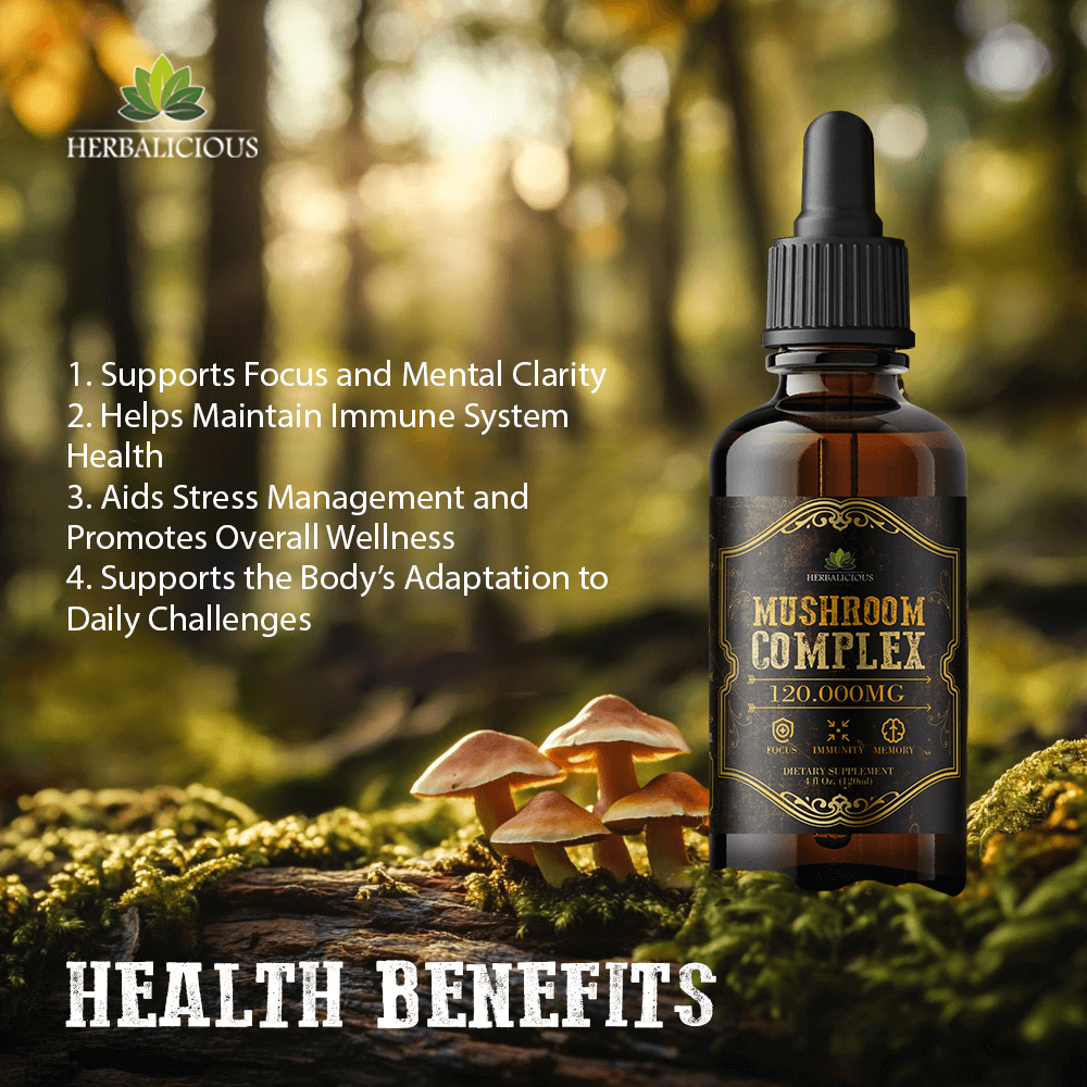Mushroom Complex – 8 Mushroom Supplement for Focus, Memory, and Immune Support – High Potency 120,000mg Blend – Lion’s Mane, Reishi, Cordyceps, Turkey Tail, Chaga 4 fl oz.