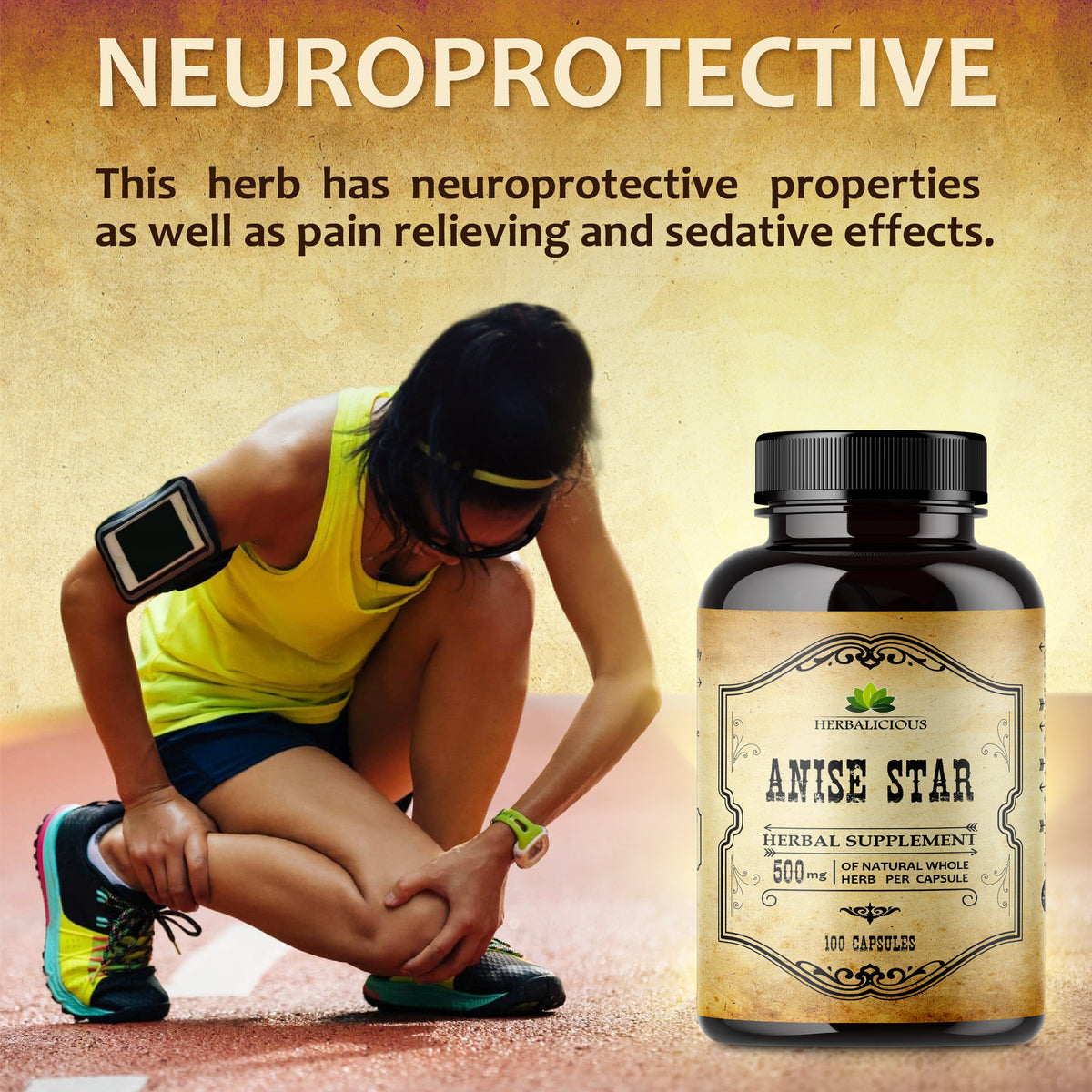 Star anise immune supplement capsules, neuroprotective herbal properties for pain relief and relaxation.