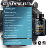 Shilajit Capsules with Ashwagandha, Cordyceps, Ginseng, Rhodiola, Turmeric, Chaga & Ginger – 8-in-1 supplement facts panel