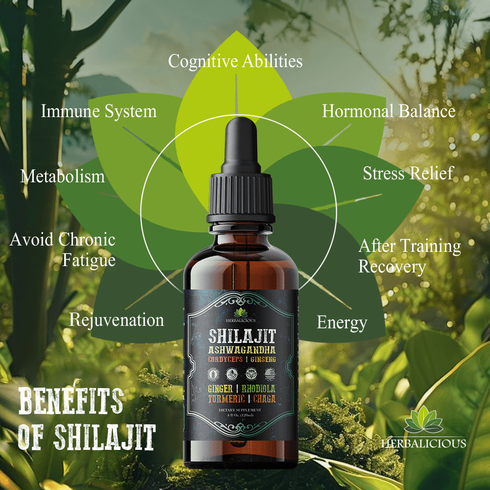 Adaptogenic liquid supplement benefits, including cognitive abilities, immune system support, hormonal balance, and energy boost.