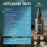 Shilajit Liquid Supplement with Ashwagandha, Cordyceps, Ginseng, Rhodiola, Turmeric, Chaga & Ginger – 8-in-1 Adaptogenic Herbal Drops for Energy, Stress Relief, Focus & Immune Support 4 fl oz Supplement Facts