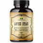 Star anise immune supplement capsules in a dark bottle, featuring 500mg of natural herb per capsule and 100 capsules total.