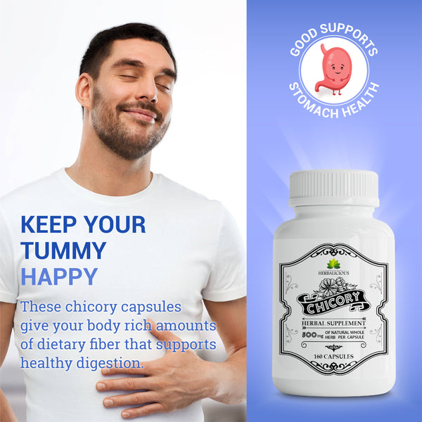 Chicory Root Supplement  Inulin Powder Prebiotic Pills  - Natural Herbal Support for Immune System, Appetite Control, Heart Health