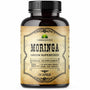 Moringa leaf capsules bottle showcasing 100 capsules of herbal dietary supplement for wellness.
