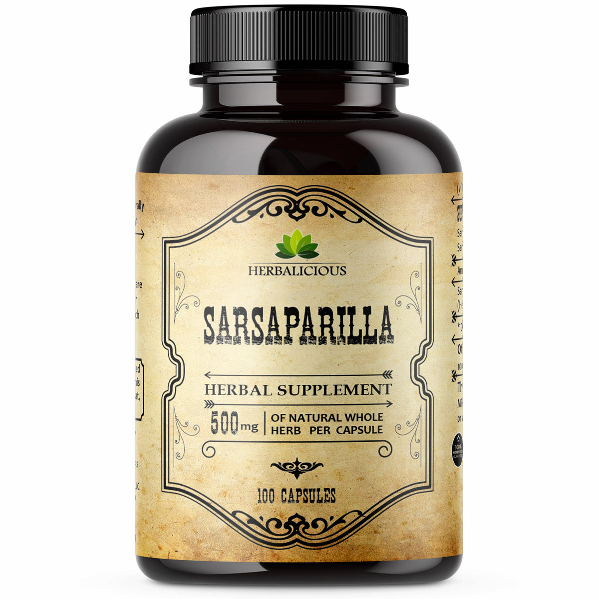 Sarsaparilla Root 100 Capsules - Smilax Ornata Herb Supplement -Non-GMO Support for Immunity Skin Kidney Function Liver Wellness,No Fillers