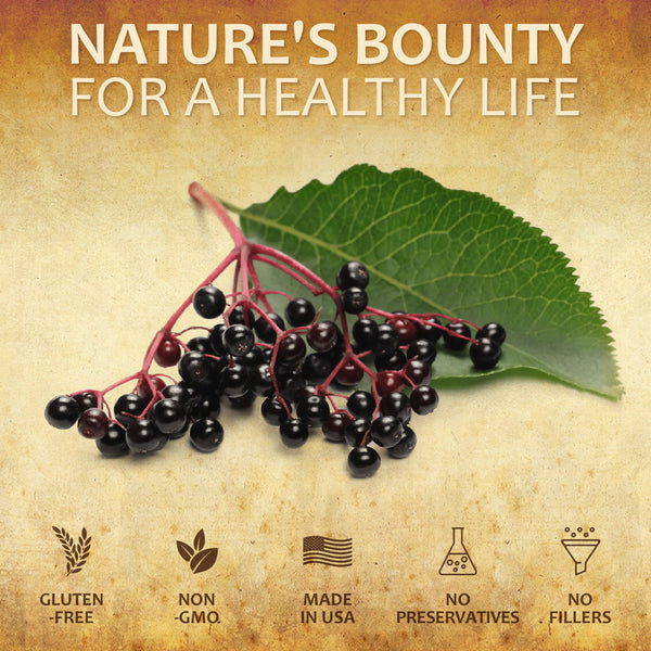 Elderberry capsules for immune support with elderberries and leaf on textured background for wellness.