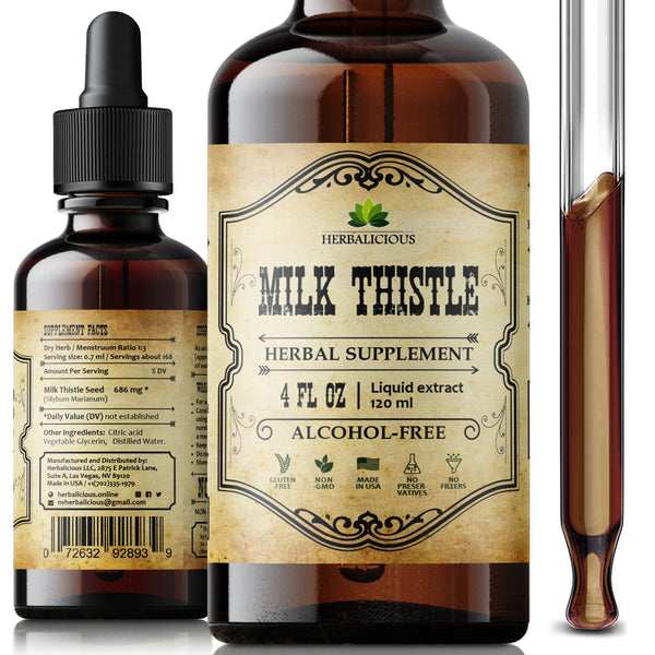 Milk Thistle Extract 4oz - Cleanse and Detox Supplement for Liver Support, Immune System Boost and Skin Health