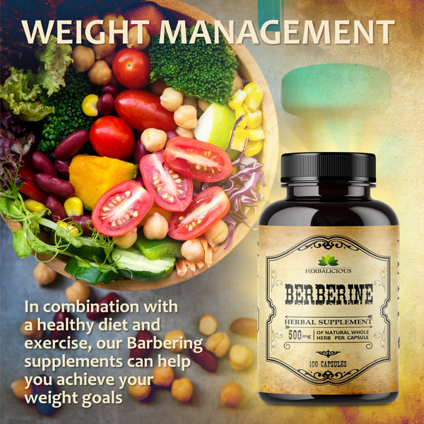 Berberine Supplement  100 Capsules Berberine HCL Dietary Supplement for Men and Women  Ideal for Immune Support, Heart, Cholesterol Levels
