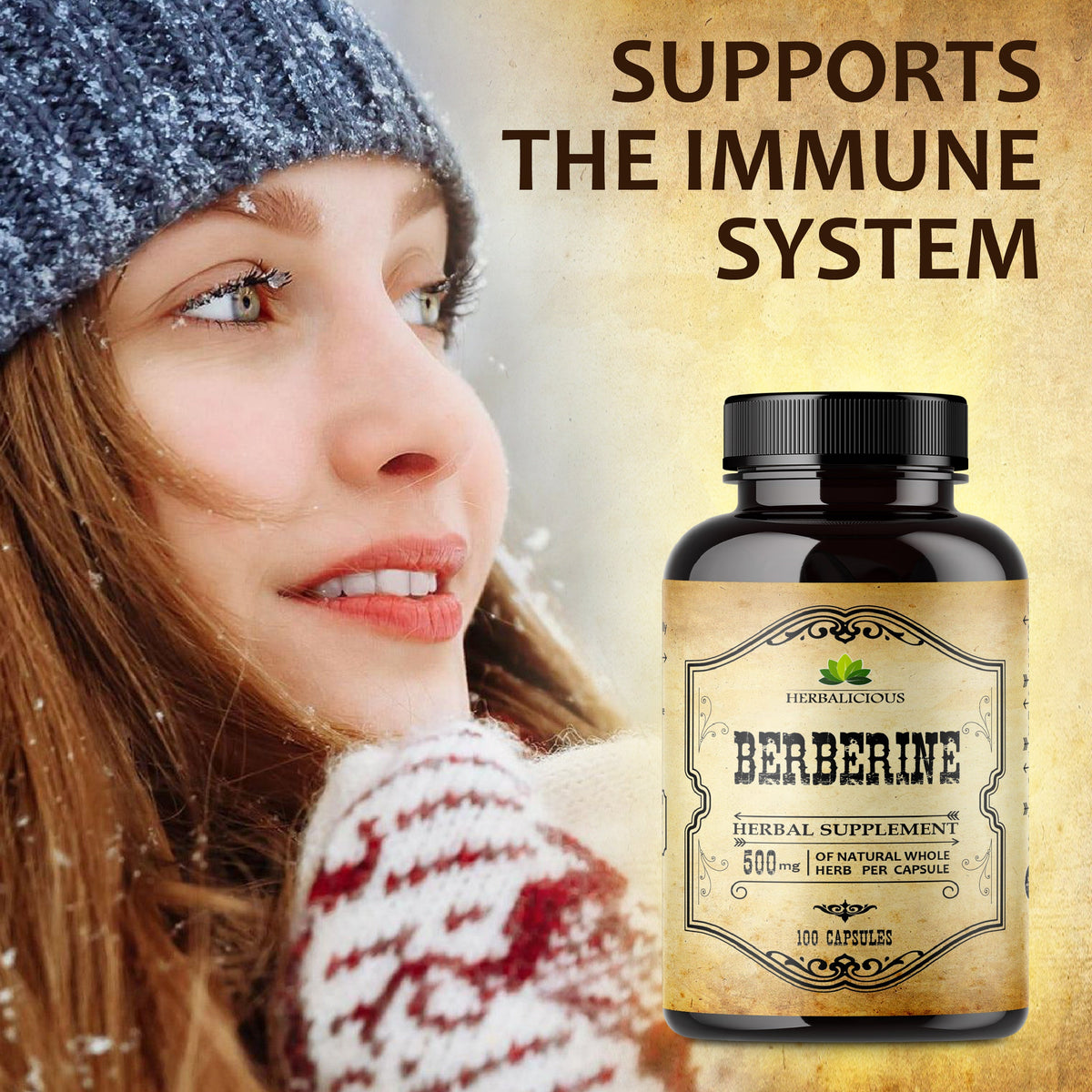Berberine Supplement  100 Capsules Berberine HCL Dietary Supplement for Men and Women  Ideal for Immune Support, Heart, Cholesterol Levels