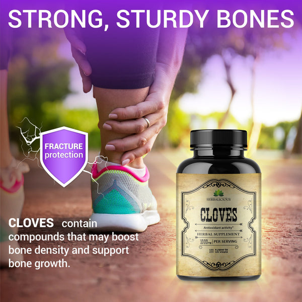 Cloves 100 Capsules Rich in Vitamins Minerals, Manganese, Fiber - May Help Strengthen Bones, Promote Digestive Function, Antioxidant Support